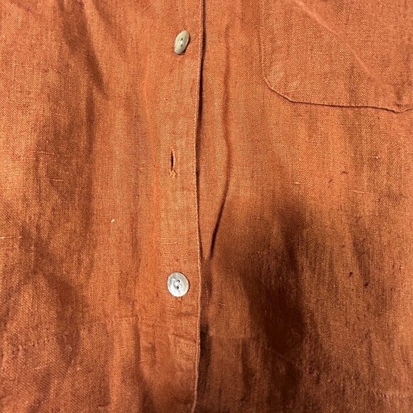 Chico's Womens Rust Orange Linen Short Sleeve Button-Up Shirt Top Size 1 Casual - Picture 5 of 8
